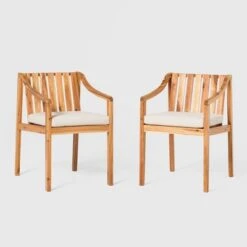 Saracina Home 2pk Mid-Century Modern Slatted Outdoor Acacia Arm Chairs With Cushions -Saracina Home Shop GUEST 0016f698 7c55 460b bf1f 8be1b164e811