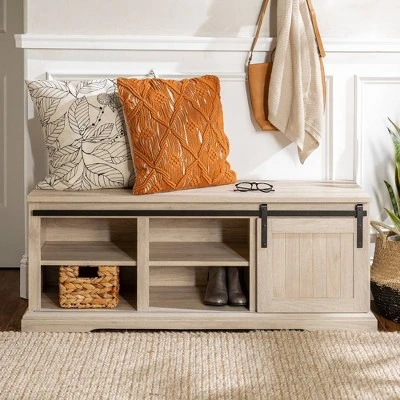 48" Transitional Sliding Door Wood and Metal Bench - Saracina Home 48" Transitional Sliding Door Wood And Metal Bench - Saracina Home -Saracina Home Shop GUEST 0374d25f b802 4d68 a352 732f96006f3e