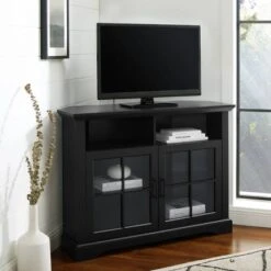 Tasi Traditional Windowpane Corner TV Stand For TVs Up To 50" - Saracina Home