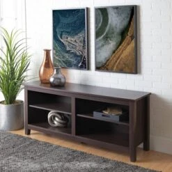 Transitional 4 Cubby Wood Open Storage TV Stand For TVs Up To 65"- Saracina Home -Saracina Home Shop GUEST 06b4bb4f 5734 4103 8a31 cb5b5ba677ce