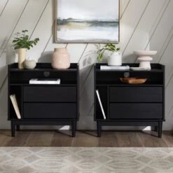 2pk Mid-Century Modern Solid Wood 2 Drawer Storage Nightstands - Saracina Home -Saracina Home Shop GUEST 081e1c93 fb83 4111 87a0 db5e67515069