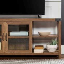 Sophie Rustic Farmhouse X Frame Glass Doors TV Stand For TVs Up To 80" Rustic Oak - Saracina Home 10 Sophie Rustic Farmhouse X Frame Glass Doors TV Stand For TVs Up To 80" Rustic Oak - Saracina Home -Saracina Home Shop GUEST 08461d43 c3a2 4df9 90e5 c2fd20627359
