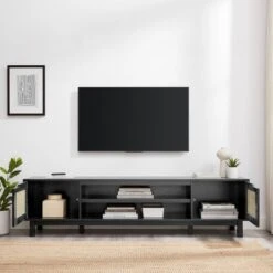 Modern Boho Storage TV Stand For TVs Up To 80" With Rattan Doors - Saracina Home -Saracina Home Shop GUEST 12221a0d 7b20 4e5c 80e3 fe64e592ec0c