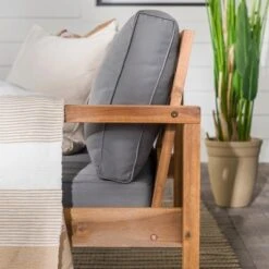 Galia Square Leg Acacia Wood Patio Loveseat With Cushions - Brown - Saracina Home -Saracina Home Shop GUEST 161c7d60 d77b 475e ad59 ec3fc3ea9716