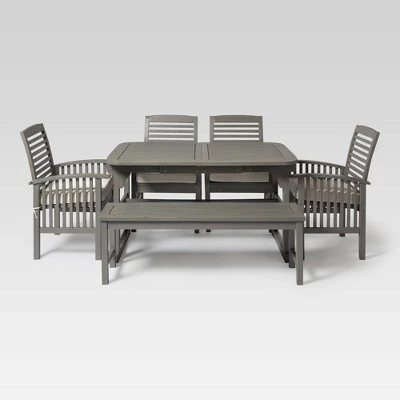 Ravenscroft 6pc Acacia Wood Patio Dining Set with Bench - Gray Wash - Saracina Home Ravenscroft 6pc Acacia Wood Patio Dining Set With Bench - Gray Wash - Saracina Home -Saracina Home Shop GUEST 17c0a97e b284 4b78 ae7c 5cb0216f3955