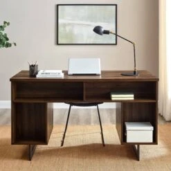DuPonte Modern Double Sided Pedestal Executive Desk Dark Walnut - Saracina Home