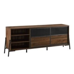 Modern Industrial Metal Mesh Sliding Door TV Stand For TVs Up To 80" Dark Walnut - Saracina Home -Saracina Home Shop GUEST 19576ed8 6a11 4615 a839 c8528b30ba26