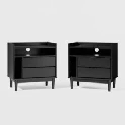 2pk Mid-Century Modern Solid Wood 2 Drawer Storage Nightstands - Saracina Home -Saracina Home Shop GUEST 1f73b353 865e 4131 a376 6364f0459882