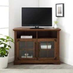Avalene Rustic Farmhouse Corner TV Stand For TVs Up To 50" Natural Walnut - Saracina Home 4 Avalene Rustic Farmhouse Corner TV Stand For TVs Up To 50" Natural Walnut - Saracina Home -Saracina Home Shop GUEST 24a430f9 4680 4615 b716 7377396a0a55