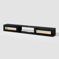 Modern Boho Floating TV Stand For TVs Up To 80" With Rattan Doors Black - Saracina Home -Saracina Home Shop GUEST 25e22e1c 537a 4cda 8fdb bbe115b307cb