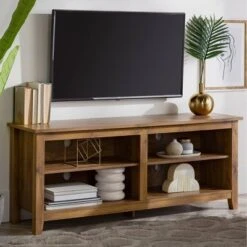 Transitional 4 Cubby Wood Open Storage TV Stand For TVs Up To 65"- Saracina Home -Saracina Home Shop GUEST 25f3cc78 c68c 409d ba33 6e1083087415