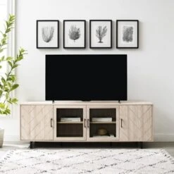 Vik Modern Boho 4 Door Herringbone TV Stand For TVs Up To 80" - Saracina Home