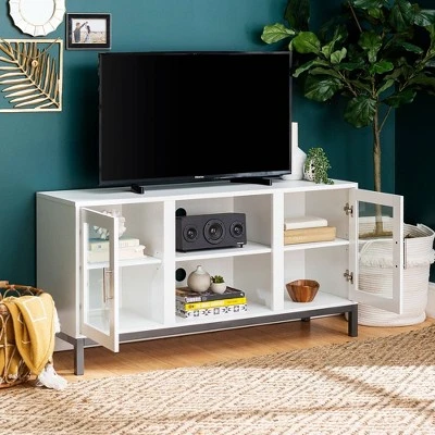 Pierceton Modern Double Glass Door with Metal Legs TV Stand for TVs up to 58" White - Saracina Home Pierceton Modern Double Glass Door With Metal Legs TV Stand For TVs Up To 58" White - Saracina Home -Saracina Home Shop GUEST 2c1fd597 52e5 48a8 9e83 a72aa568db78