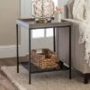 Rosalyn Urban Industrial Glam Square Tray Side Table With Metal Mesh Shelf Gray Wash - Saracina Home
