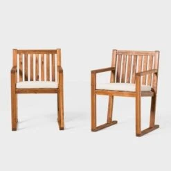 Saracina Home 2pk Acacia Modern Slat-Back Patio Dining Chairs With Cushions -Saracina Home Shop GUEST 2d287509 527d 4208 9ea9 8534f82ec508