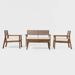 Saracina Home 4pc Mid-Century Modern Slatted Acacia Outdoor Patio Conversation Furniture Set -Saracina Home Shop GUEST 3005e2da 1d72 4a44 9a0b b1cdd319e0b1