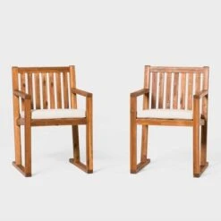 Saracina Home 2pk Acacia Modern Slat-Back Patio Dining Chairs With Cushions -Saracina Home Shop GUEST 3041a1ae 58dc 46d8 8b1b 8bafd9417072