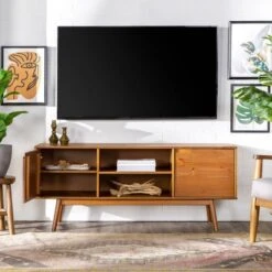 Solid Wood Mid-Century Modern TV Stand For TVs Up To 65" - Saracina Home -Saracina Home Shop GUEST 334bf308 b086 4c05 9568 1ae4a156a658