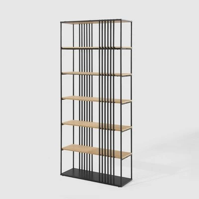 79" Modern 6 Shelf with Metal Bar Bookcase Coastal Oak/Black - Saracina Home 79" Modern 6 Shelf With Metal Bar Bookcase Coastal Oak/Black - Saracina Home -Saracina Home Shop GUEST 357dd387 1fbd 46e5 a3f1 33f20fcef85e