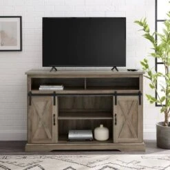 Transitional Sliding Barndoor Highboy TV Stand For TVs Up To 58" - Saracina Home -Saracina Home Shop GUEST 36bb9b85 ffb1 46e0 b0d8 822e73b5b63d