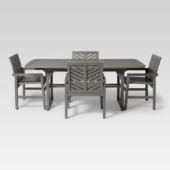 5pc Slatted Extendable Acacia Wood Patio Dining Set - Saracina Home