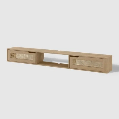 Modern Boho Floating TV Stand for TVs up to 80" with Rattan Doors Coastal Oak - Saracina Home Modern Boho Floating TV Stand For TVs Up To 80" With Rattan Doors Coastal Oak - Saracina Home -Saracina Home Shop GUEST 3a100323 f49a 4189 ba7b ff83251adcba