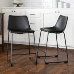 Set Of 2 Laslo Modern Upholstered Faux Leather Counter Height Barstools - Saracina Home