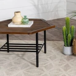 Saybrook Modern Metal And Wood Patio Hexagon Coffee Table - Dark Brown - Saracina Home -Saracina Home Shop GUEST 3afb59b6 67ca 4f35 8c6f 738450a79b31
