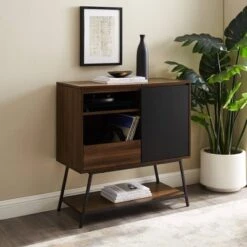 Emmeline Mid-Century Modern Vinyl Record Player Cabinet Black/Dark Walnut - Saracina Home -Saracina Home Shop GUEST 3cfb5b99 d97c 451a 9af9 12988a267a25