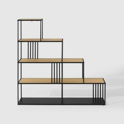 55.5" Modern 4 Shelf with Metal Bar Room Divider Bookcase Coastal Oak/Black - Saracina Home 55.5" Modern 4 Shelf With Metal Bar Room Divider Bookcase Coastal Oak/Black - Saracina Home -Saracina Home Shop GUEST 3d30d0fc f5bf 4d0d 8268 a7c0c1163d21