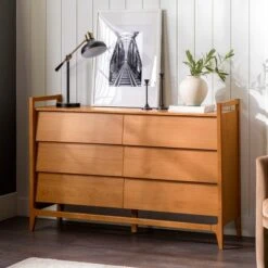 Mid-Century Modern Solid Wood Paneled 6 Drawer Dresser - Saracina Home