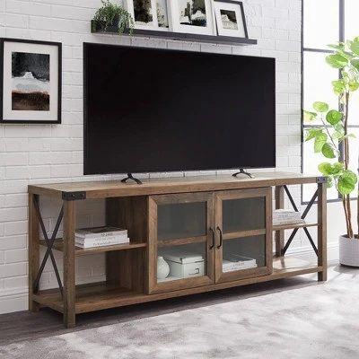 Sophie Rustic Farmhouse X Frame Glass Doors TV Stand for TVs up to 80" Rustic Oak - Saracina Home Sophie Rustic Farmhouse X Frame Glass Doors TV Stand For TVs Up To 80" Rustic Oak - Saracina Home -Saracina Home Shop GUEST 44859fc4 448d 432a a3e7 106d10de1fed