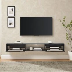 Modern Boho Floating TV Stand For TVs Up To 80" With Rattan Doors Black - Saracina Home -Saracina Home Shop GUEST 469aa2e6 083a 4423 a8d5 295d4b2b1980