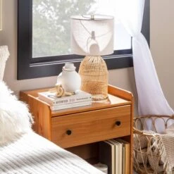 Katie Transitional Tray Top 1 Drawer Solid Wood Nightstand Caramel - Saracina Home -Saracina Home Shop GUEST 473a0beb 225b 424c b132 05231b18184c