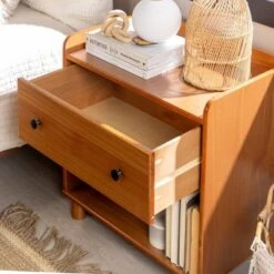 Katie Transitional Tray Top 1 Drawer Solid Wood Nightstand Caramel - Saracina Home -Saracina Home Shop GUEST 49cdb3fc 79a7 4f79 aa56 56f294ceb239