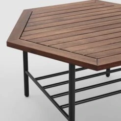 Saybrook Modern Metal And Wood Patio Hexagon Coffee Table - Dark Brown - Saracina Home -Saracina Home Shop GUEST 4a0ac497 3b7c 4e1f 8060 db898c30d115