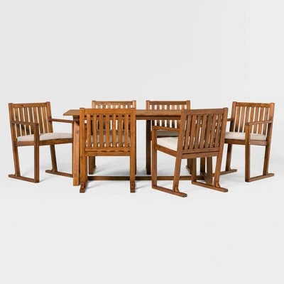 Saracina Home 7pc Modern Slatted Acacia Outdoor Dining Set with Trapezoid Legs Saracina Home 7pc Modern Slatted Acacia Outdoor Dining Set With Trapezoid Legs -Saracina Home Shop GUEST 4a9c5be8 f083 42b7 b2bc 555b83314b2e