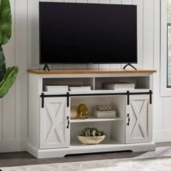 Transitional Sliding Barndoor Highboy TV Stand For TVs Up To 58" - Saracina Home -Saracina Home Shop GUEST 4c19d460 b0f1 4bd4 adae 7d662cd1c88d