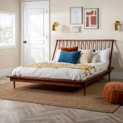 Boho Solid Wood Spindle Platform Bed - Saracina Home