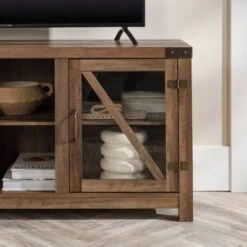 Clarabelle Transitional Glass Barn Door TV Stand For TVs Up To 65" - Saracina Home -Saracina Home Shop GUEST 4fbc4549 f993 4f5d 8eae 30310081382f