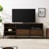 Modern Industrial Metal Mesh Sliding Door TV Stand For TVs Up To 80" Dark Walnut - Saracina Home -Saracina Home Shop GUEST 5050d549 6181 4864 874f 39cccccea2ca