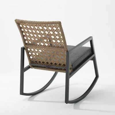 Komodo Modern Boho Faux Rattan & Metal Outdoor Rocking Chair with Cushion - Brown/Gray - Saracina Home Komodo Modern Boho Faux Rattan & Metal Outdoor Rocking Chair With Cushion - Brown/Gray - Saracina Home -Saracina Home Shop GUEST 520cdeec 4f51 489c aadc c2148f573b0c