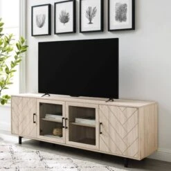 Vik Modern Boho 4 Door Herringbone TV Stand For TVs Up To 80" - Saracina Home -Saracina Home Shop GUEST 530194cb a341 4baf 923d 18f7438961b6