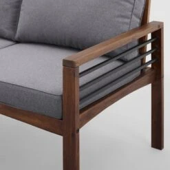 Saybrook Modern Metal And Wood Patio Loveseat - Gray/Dark Brown - Saracina Home -Saracina Home Shop GUEST 552352ef 3e24 41f9 9609 1cdc37ebecff