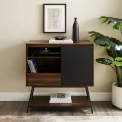 Emmeline Mid-Century Modern Vinyl Record Player Cabinet Black/Dark Walnut - Saracina Home -Saracina Home Shop GUEST 55b91a96 24cd 4fc1 a57f 79ab43942a4d