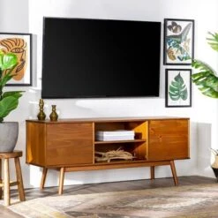 Solid Wood Mid-Century Modern TV Stand For TVs Up To 65" - Saracina Home -Saracina Home Shop GUEST 55d038af 42a5 438d 8b74 91f0ac9cc7f7
