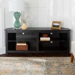 Transitional 4 Cubby Wood Open Storage Corner TV Stand For TVs Up To 65" - Saracina Home -Saracina Home Shop GUEST 598d2015 e84b 4c62 8304 bdb687910075
