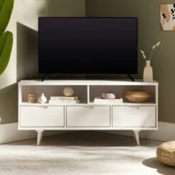 Cara Mid-Century Modern 3 Drawer Corner TV Stand For TVs Up To 58" - Saracina Home -Saracina Home Shop GUEST 5a91e93e d508 4e72 9f59 32f14f024c2a