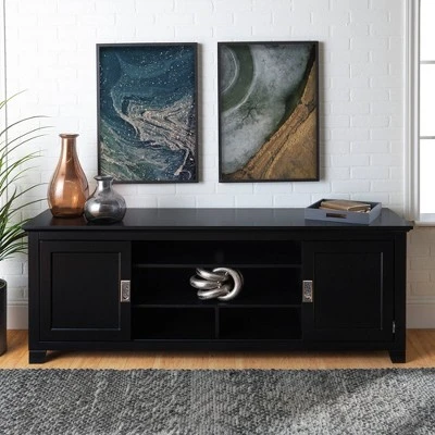 Sliding Door Transitional Wood Storage TV Stand for TVs up to 80" Black - Saracina Home Sliding Door Transitional Wood Storage TV Stand For TVs Up To 80" Black - Saracina Home -Saracina Home Shop GUEST 5d707302 bb51 440a 87f3 7d685440a110