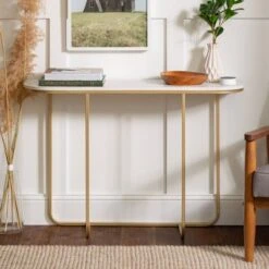 Megan Modern Glam Curved Console Table Faux White Marble/Gold - Saracina Home -Saracina Home Shop GUEST 63601986 ceaa 4f55 9061 e5f0df4c4ae9